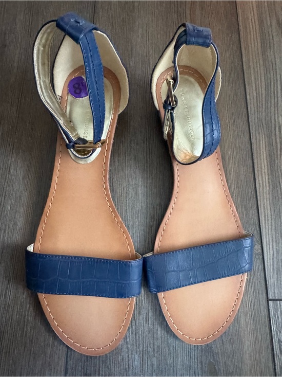 Tommy Hilfiger Shoes - Tommy Hilfiger Navy Croc-Embossed Ankle Strap Sandals